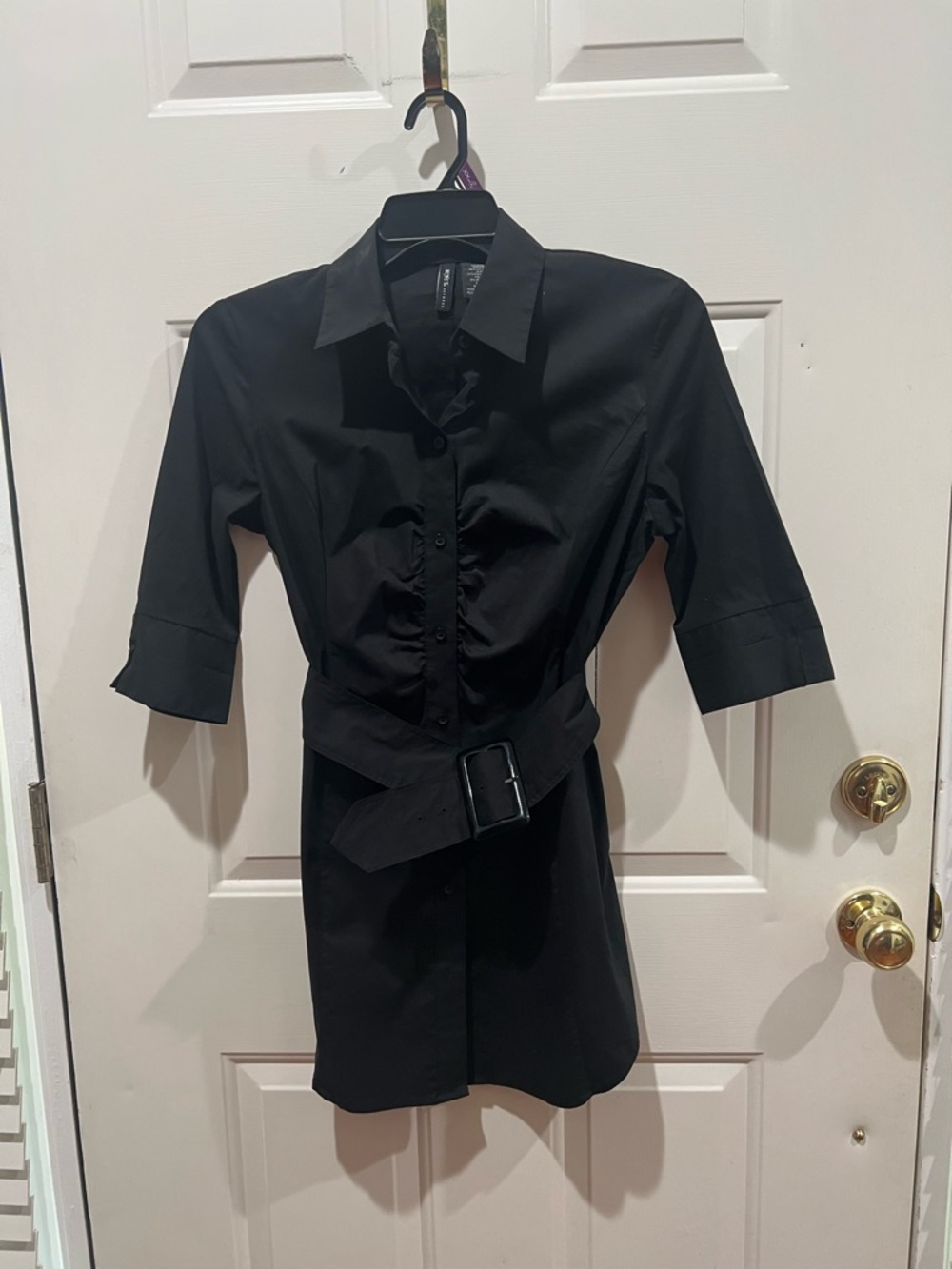 Mixit Black Belted Shirt Midi Dress